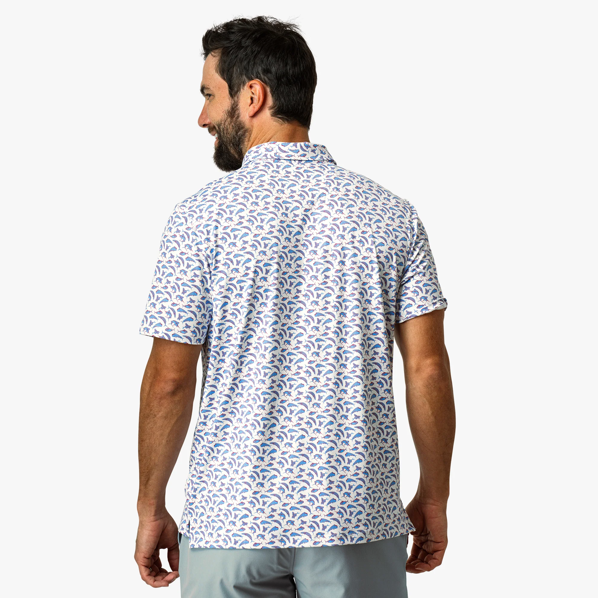 Boatbar Printed Performance Polo Shirt | White - Image 4