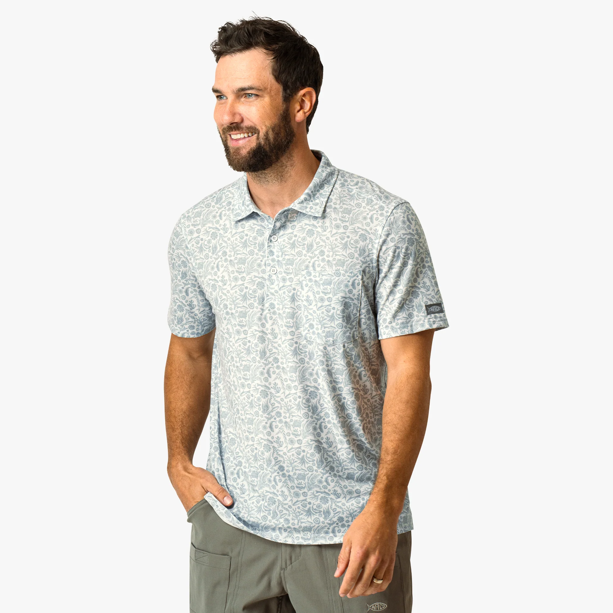 Qualifier Printed Performance Polo Shirt | Oyster Gray - Image 3
