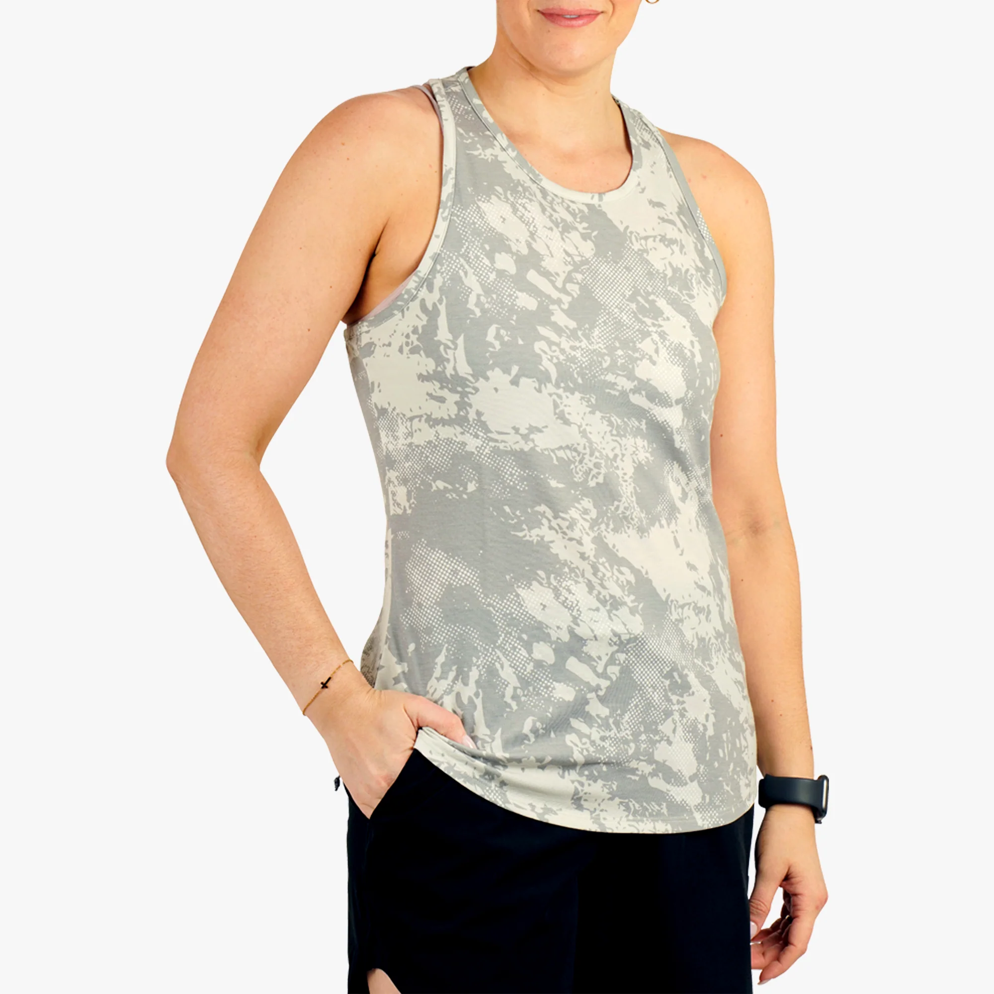 Women's Ocean Bound Printed Performance Tank | Silver Storm Camo - Image 3
